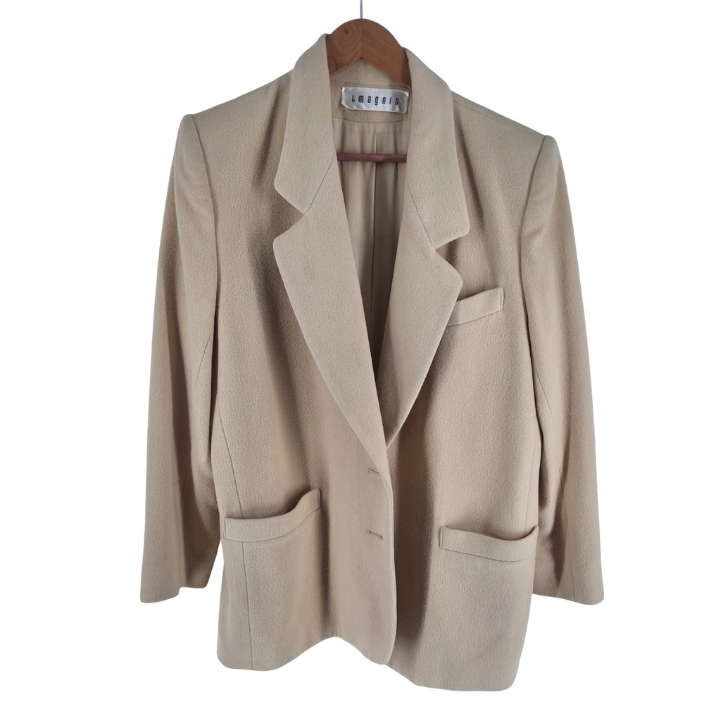 Vintage I. Magnin 100% Cashmere Blazer Beige Union Made USA Medium